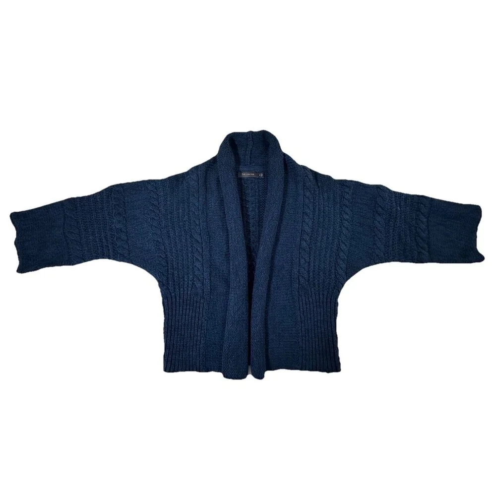 The Limited Open Front Cardigan Cropped Women S Black/Blue Preppy Chunky Kimono